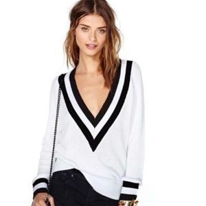 Nasty Gal XS oversized black white deep v sweater